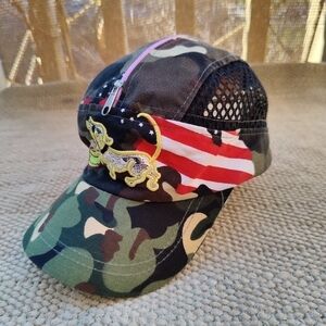 Kids Army Camo American Flag Weiner Dog Dachshund Hat with Zip Pocket on Top!